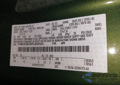 2023 Ford Bronco Big Bend z USA, uszkodzony, nr VIN 1FMDE5BH8PLB29322